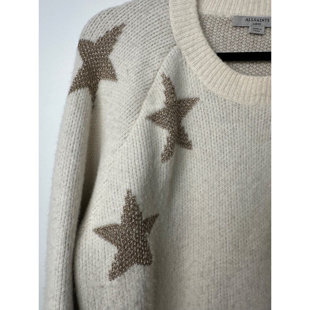 All Saints Star Tinsel Jumper Sweater Women L Wool Alpaca Ivory Gold Metalli D39 - Picture 2 of 7